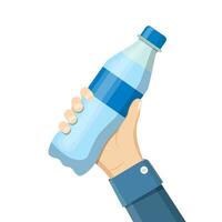 botella de soda sostener en mano. reajuste salarial en el plastico botella. vector ilustración en plano estilo