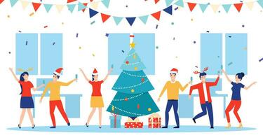 New year party in office. Business team celebrate. Vector illustration in flat style