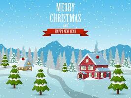 Christmas landscape background with snow and tree vector