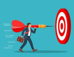 Businessman aim arrow to target. Goal setting. Smart goal. Business target concept. Achievement and success. Vector illustration in flat style