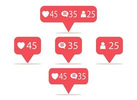 Symbols for social network. Notification icons social media Template heart, comment, request in friend. Vector illustration in flat style