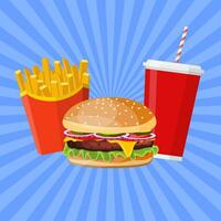 Hamburger with cheese, tomato and salad. vector