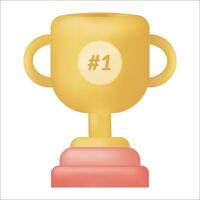 Trophy Cup Vector Icon with number one. Winner prize gold trophy cup number one, Champion goblet with cap