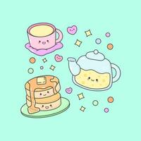 Vector Tea Party Pancake with cute facial expressions and pastel colour