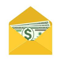 Some dollar bills in white envelope. Send money concept. Vector illustration in flat style