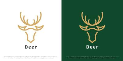 Deer head logo design illustration. Silhouette line art shape mascot head antlers animal deer mountains forest wildlife. Flat icon concept minimal minimalist simple modern bold geometric masculine. vector