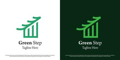 Green graphic logo design illustration. Silhouette of the index of the stages of development of the growth of a leaf simple nature business company. vector