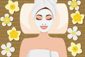 Woman having beauty treatment. SPA beauty and health concept. Vector illustration in flat style