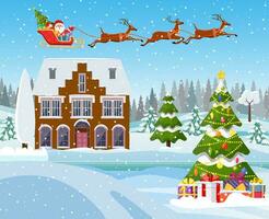 house in snowy Christmas landscape vector