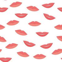 seamless pattern with womans red and pink kissing lips. Isolated on white background. Vector illustration in flat style