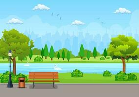 Bench with tree and lantern in the Park. Vector illustration in flat style