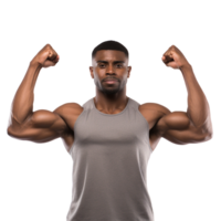 AI generated Male athlete flexing muscle isolated on transparent background png