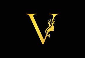 Golden Luxury Beauty Classic Letter V Brand Icon vector