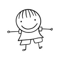 Hand-Drawn Line Art Cartoon of Happy Kids. Children Illustration. vector