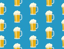 Seamless pattern mug of beer. Bar card. Alcohol party background. Pint beer. Beer poster. Vector illustration in flat style