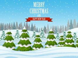 Christmas landscape background with snow and tree vector