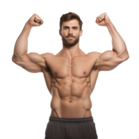 ai generado masculino atleta flexionando músculo png aislado en transparente antecedentes