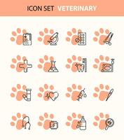 Veterinary clinic icon set, diagnostics, health check, surgery, biological tests, pet vaccination, microchipping, ultrasound, treatment. Line vector icons isolated on white background.Web icon set