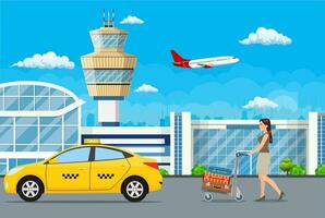 female with luggage go on boarding in a taxi vector