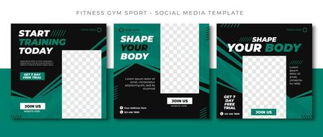 Fitness Gym Black Green blue social media post template design, event promotion square banner vector