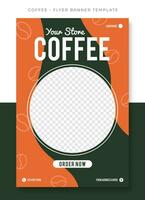 Coffee Restaurant Green Brown flyer poster banner template design, event promotion vector