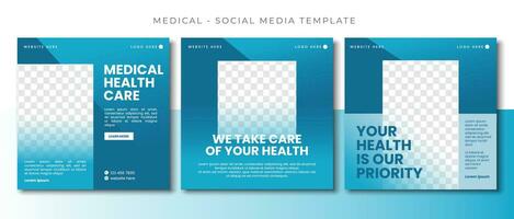 Medical Health blue social media post template design, event promotion square banner vector