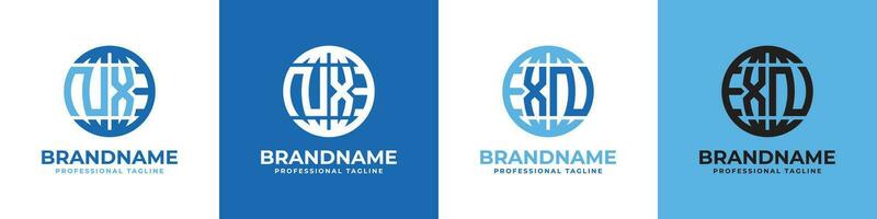 Letter NX and XN Globe Logo Set, suitable for any business with NX or XN initials. vector
