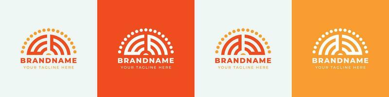 Letter MW and WM or ME and EM Sunrise  Logo Set, suitable for any business with MW, WM, ME, EM initials. vector