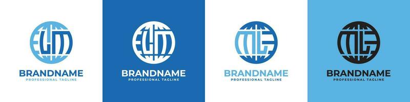Letter LM and ML Globe Logo Set, suitable for any business with LM or ML initials. vector