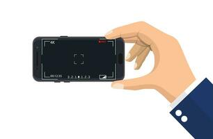 Modern smartphone with camera application. User interface of camera viewfinder. Focusing screen in recording time. Vector illustration flat style