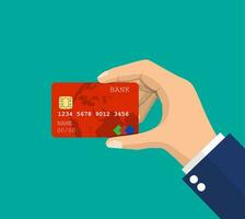 Bank card, credit card in hand. vector