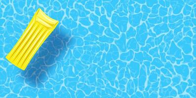 Swimming pool top view background. Rubber raft floating on water. Colorful vector poster template for summer holiday. Hello summer web banner. Vector illustration in flat style