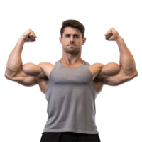 ai généré Masculin athlète fléchissement muscle png isolé sur transparent Contexte