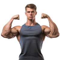 ai généré Masculin athlète fléchissement muscle png isolé sur transparent Contexte