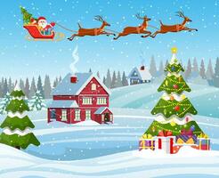 house in snowy Christmas landscape vector