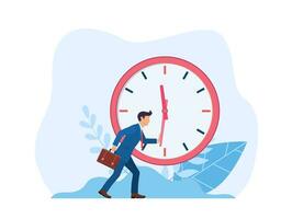 businessman is trying to stop time. Deadline and time management concept. Stop time concept. Business metaphor. Vector illustration in flat style.