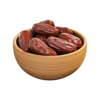 AI generated Dates in wooden bowl isolated on transparent background png