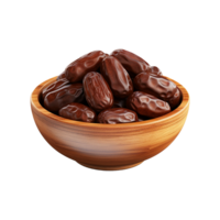 AI generated Dates in wooden bowl isolated on transparent background png
