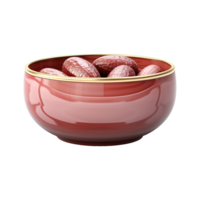 AI generated Dates in wooden bowl isolated on transparent background png