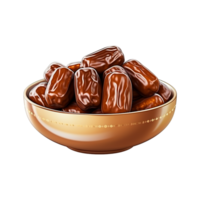 AI generated Dates in wooden bowl isolated on transparent background png