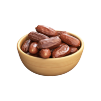 AI generated Dates in wooden bowl isolated on transparent background png