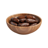 AI generated Dates in wooden bowl isolated on transparent background png