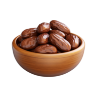 AI generated Dates in wooden bowl isolated on transparent background png