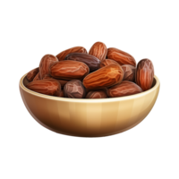AI generated Dates in wooden bowl isolated on transparent background png