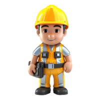 AI generated 3d render cartoon format engineer with helmet isolated on transparent background png