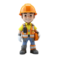 AI generated 3d render cartoon format engineer with helmet isolated on transparent background png