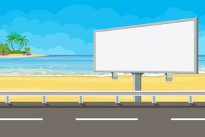 Billboard on the road. Empty urban big board or billboard with lamp. Blank mockup. Marketing and advertisement. Vector illustration in flat style