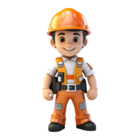 AI generated 3d render cartoon format engineer with helmet isolated on transparent background png