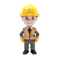 AI generated 3d render cartoon format engineer with helmet isolated on transparent background png