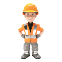 AI generated 3d render cartoon format engineer with helmet isolated on transparent background png